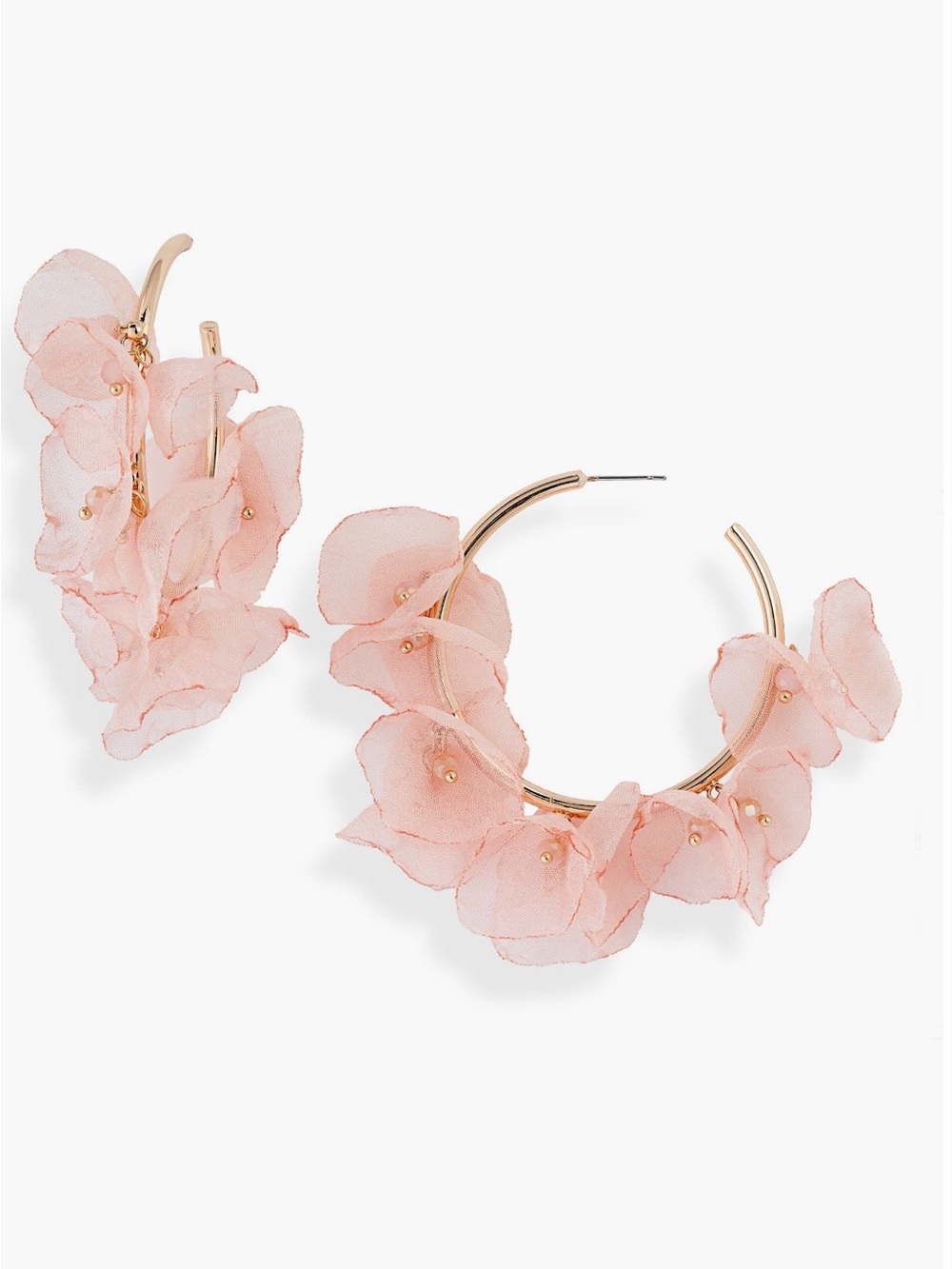 Stella & Ruby Chiffon Pink Floral Gold Hoop Earrings -NWOT